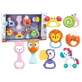 Kolorowy zestaw grzechotek i gryzaczków zwierzątek dla niemowląt 8 sztuk