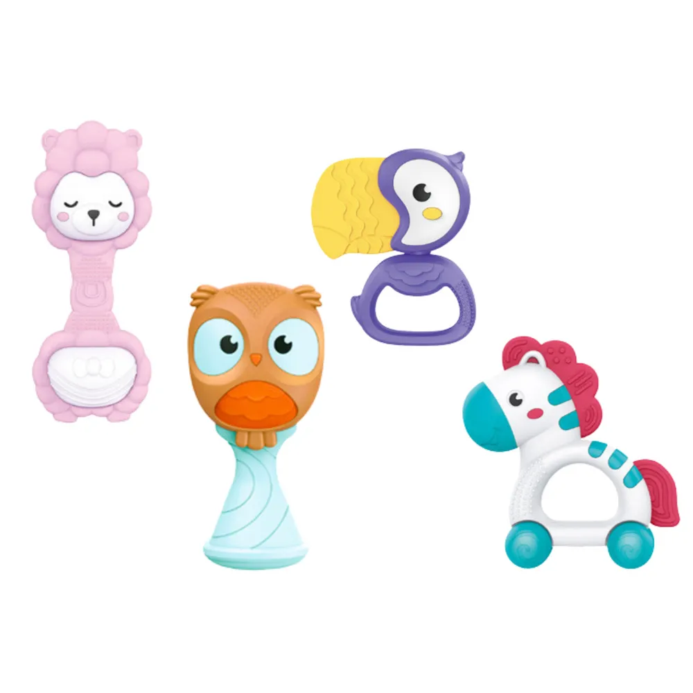 Bezpieczny komplet grzechotek i gryzaczków dla dzieci od pierwszych miesięcy życia