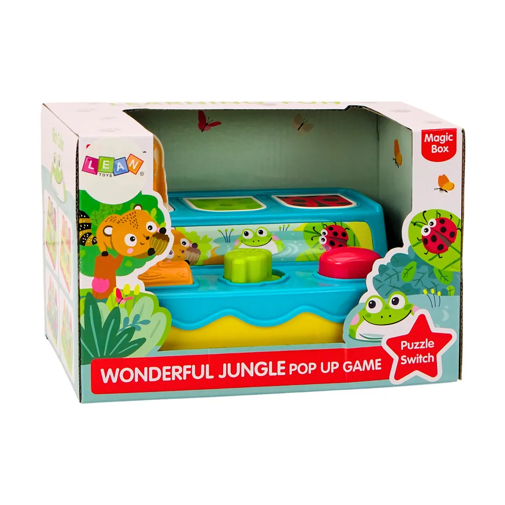 Trzy ukryte zwierzątka pod klapkami w interaktywnej grze dziecięcej