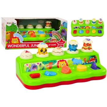 Kolorowa zabawka pop up z wyskakującymi zwierzątkami panel edukacyjny