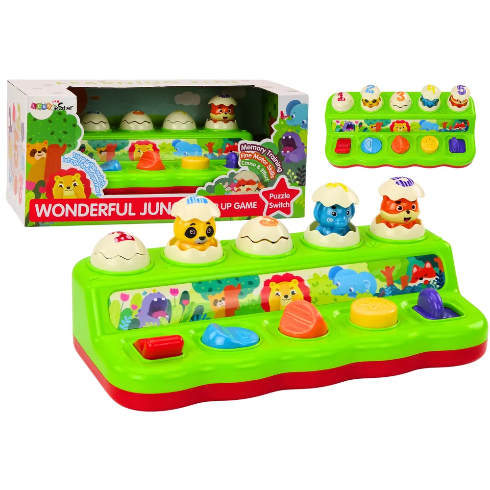 Kolorowa zabawka pop up z wyskakującymi zwierzątkami panel edukacyjny