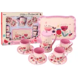 Różowy 12-elementowy zestaw do kawy i herbaty dla dzieci na tacy