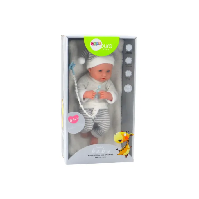 Zestaw prezentowy: lalka bobas, smoczek, czapeczka i kołderka