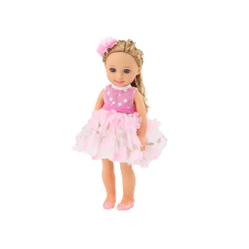 Lalka Różowa Sukienka Długie Włosy Spinka Szczotka 38cm