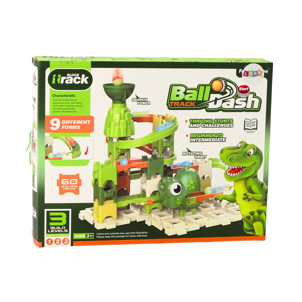 Tor kulkowy z klocków edukacyjnych z dinozaurami, idealny dla małych konstruktorów