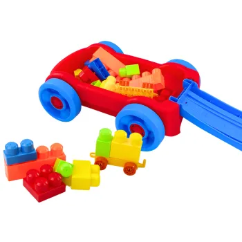 Zestaw Klocków w Wózku na Kółkach Niebiesko-Czerwony