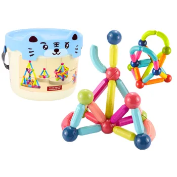 Zestaw klocków magnetycznych 78 elementów z wiaderkiem i motywem kotka