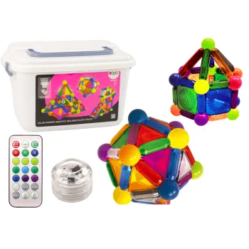 Kolorowe klocki magnetyczne z podświetleniem i pilotem w pudełku