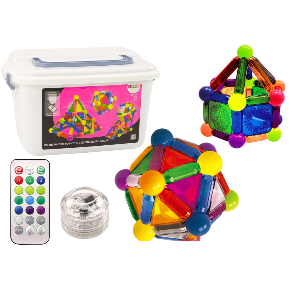 Kolorowe klocki magnetyczne z podświetleniem i pilotem w pudełku