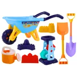 Zestaw czerwonych zabawek do piasku z toczkiem, młynkiem i łopatkami