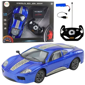 Niebieskie auto RC sportowe 1:16 z pilotem do zdalnego sterowania