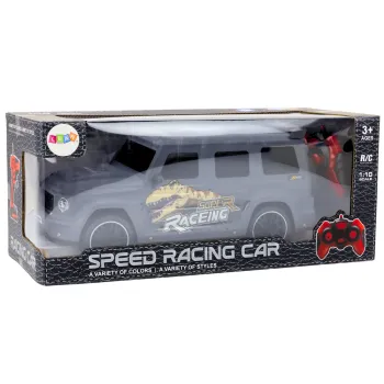 Widok opakowania auta RC z motywem dinozaura, wymiary i szczegóły produktu