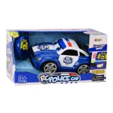 Autko policyjne zdalnie sterowane widoczne z boku, gotowe do zabawy