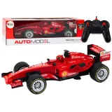 Czerwona wyścigówka RC 1:12 z efektami świetlnymi na białym tle