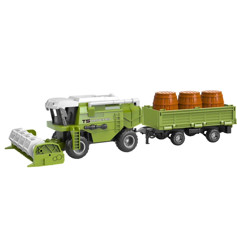 Przyczepa z beczkami dołączona do kombajnu zbożowego RC dla dzieci