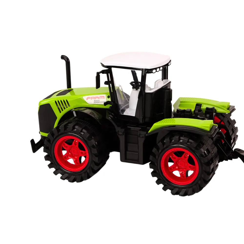 Dziecięcy traktor z przyczepą i drewnem, idealny do zabawy na zewnątrz