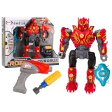 Robot do skręcania z akcesoriami i czerwonym korpusem na białym tle