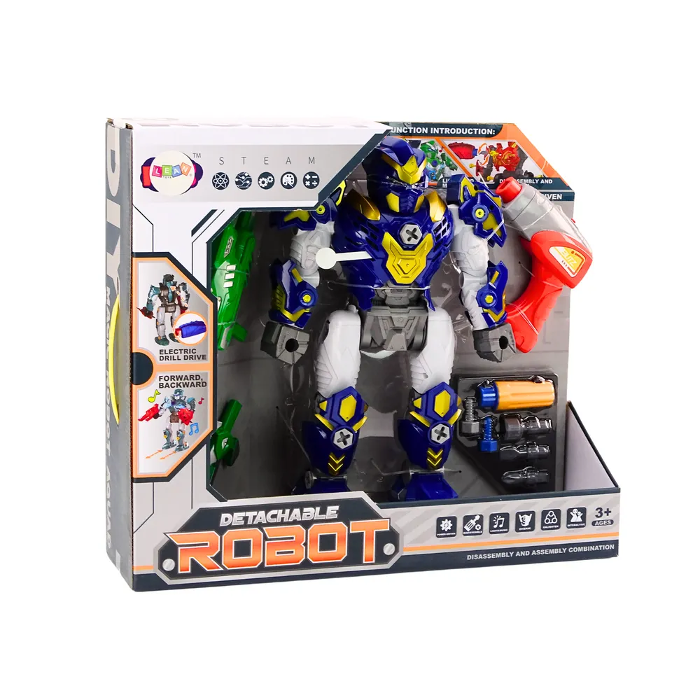 Zestaw majsterkowicza: granatowy robot, miecz, wiertarka i akcesoria
