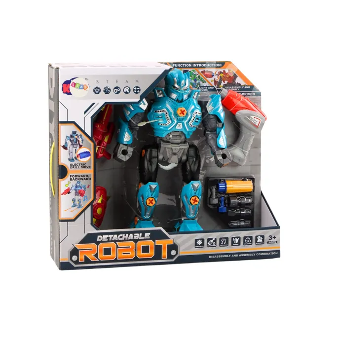 Zabawka robot z akcesoriami, broń oraz wiertarka dla małych konstruktorów