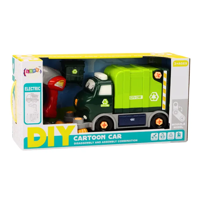 Zielona śmieciarka dla dzieci rozwijająca zdolności manualne i logiczne