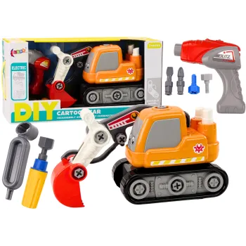 Pomarańczowa koparka gąsienicowa DIY dla dzieci do samodzielnego składania