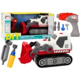 Biała koparka gąsienicowa dla dzieci do samodzielnego skręcania