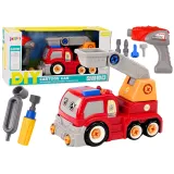 Czerwona ciężarówka z wysięgnikiem DIY dla dzieci z zestawem narzędzi