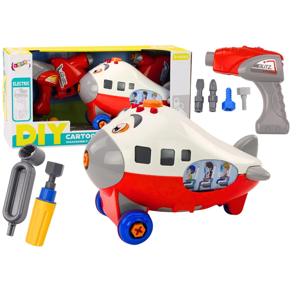 Czerwony samolot DIY do skręcania z narzędziami dla dzieci