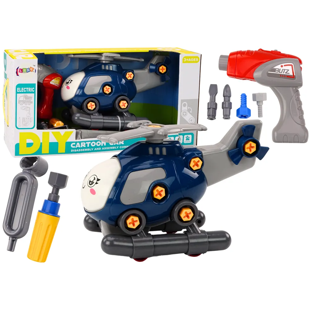 niebieski helikopter do skręcania dla dzieci z akcesoriami diy
