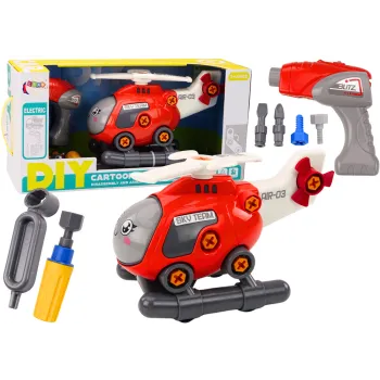 Czerwony helikopter kreskówkowy do skręcania z zestawem narzędzi