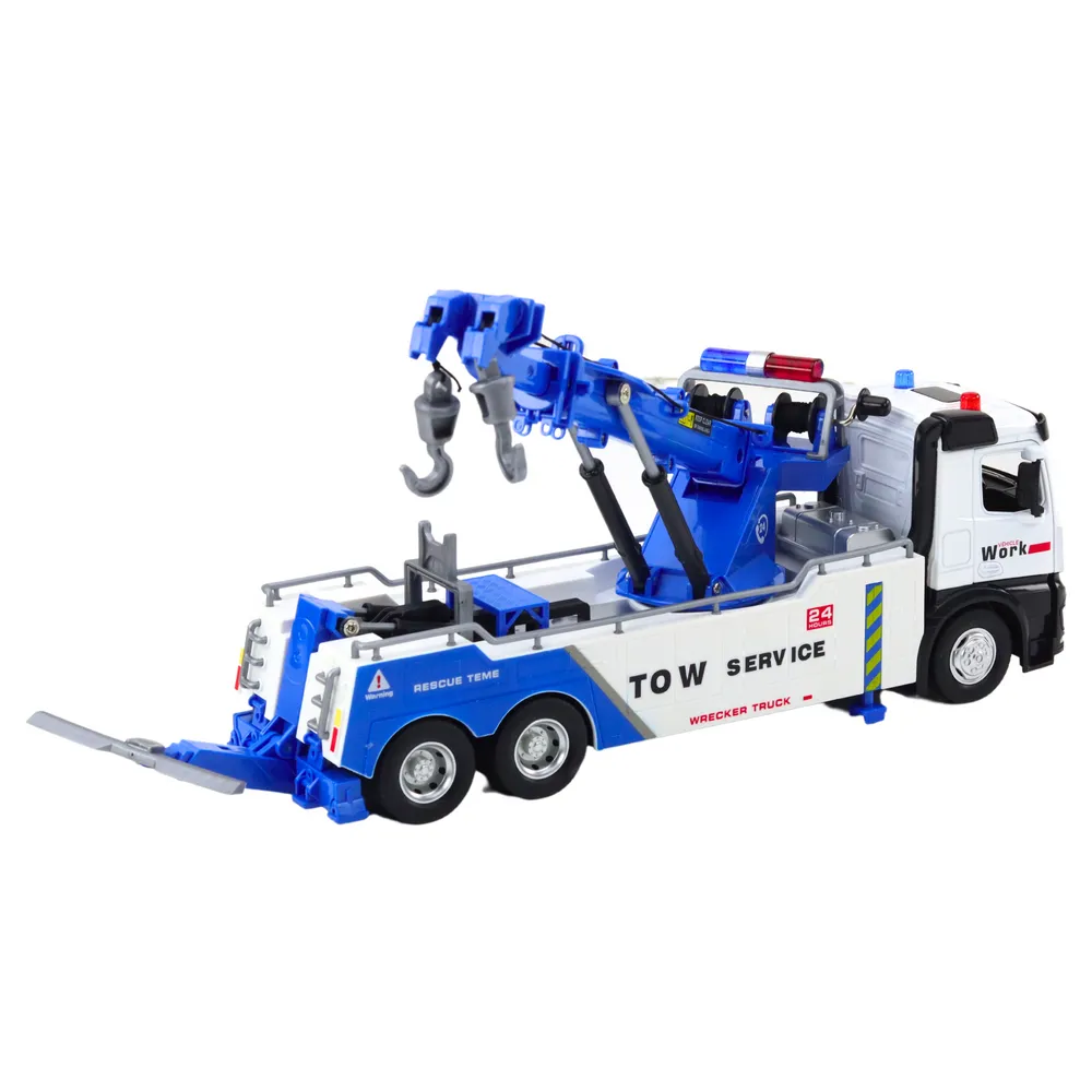 Obracany dźwig zabawkowy z ruchomymi hakami na gumowych kołach