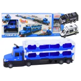 Niebieska laweta i tor wyścigowy 2w1 z efektami świetlnymi i dźwiękowymi