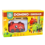 Zestaw z autkiem dinozaurem oraz czterema kolorami domino