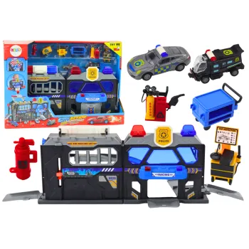 Rozkładany garaż policyjny z torami i samochodzikami dla dzieci