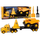 Zestaw maszyn budowlanych z żółtą ciężarówką i wywrotką dla dzieci