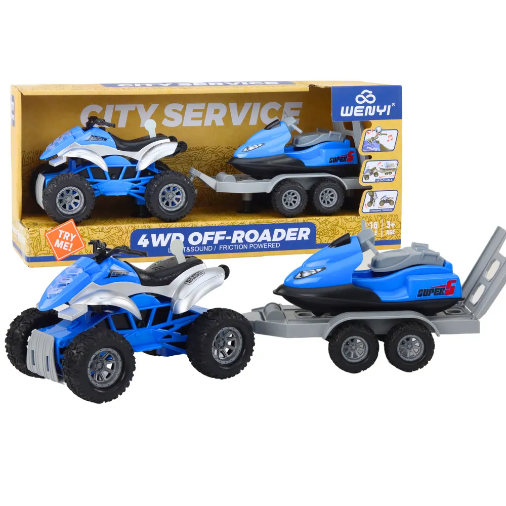 Quad z przyczepą i skuterem wodnym – zestaw zabawkowy dla dzieci