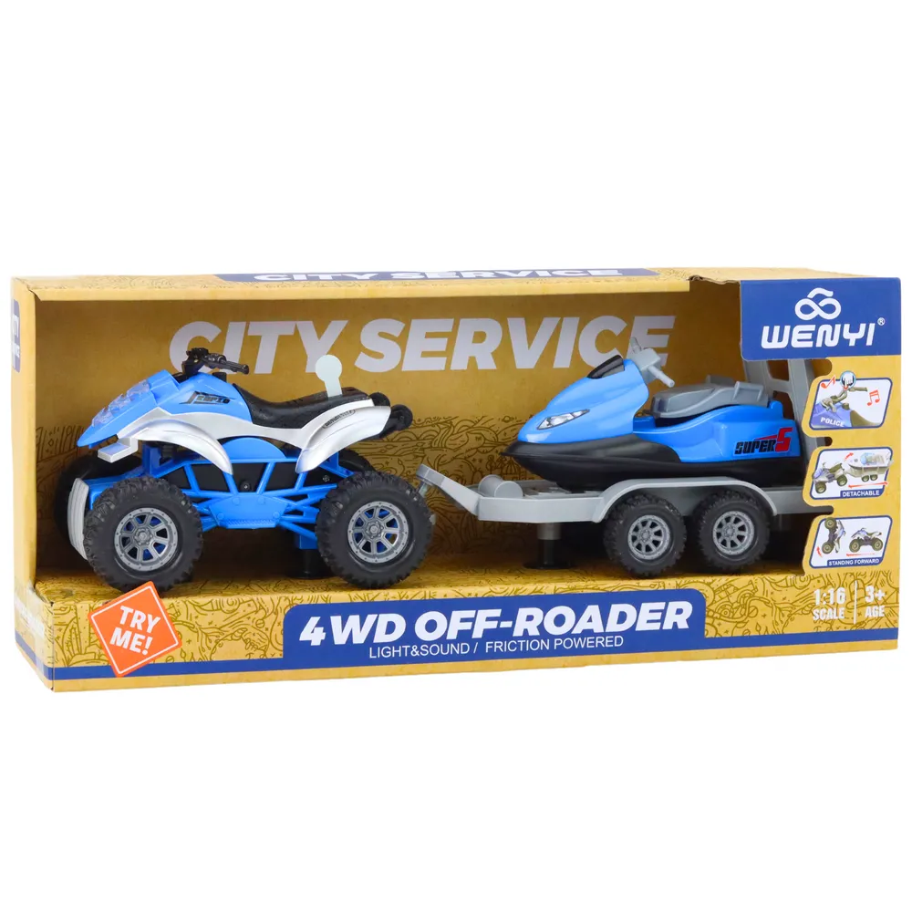 Quad z przyczepą oraz skuterem wodnym – rozwijająca zabawka dla chłopców i dziewczynek