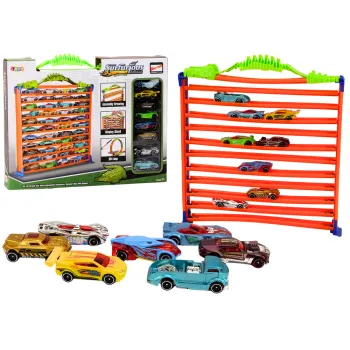 Zestaw garaż i tor samochodowy 2w1 z pętlą 360 i resorakami