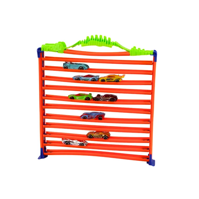 Wielopoziomowy parking samochodowy z kolorowymi autkami dla dzieci