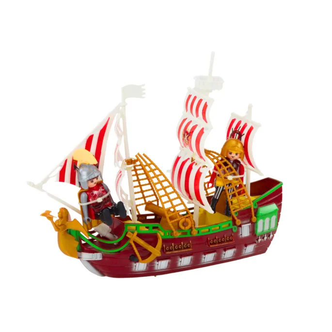 Zestaw: statek romański z katapultą, palmami i figurkami wojowników