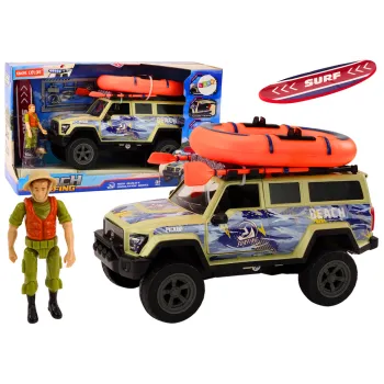 Samochód terenowy z pontonem i akcesoriami dla dzieci miłośników sportów wodnych