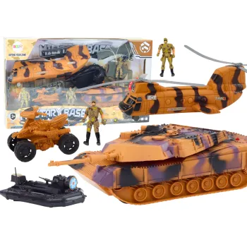 Zestaw militarny z czołgiem, helikopterem i żołnierzami dla dzieci