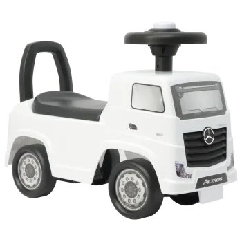 Biały jeździk Mercedes Actros 3316TA dla dzieci na tle podłogi
