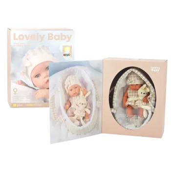 Miękka lalka bobas z króliczkiem oraz nosidełkiem, idealna do zabawy