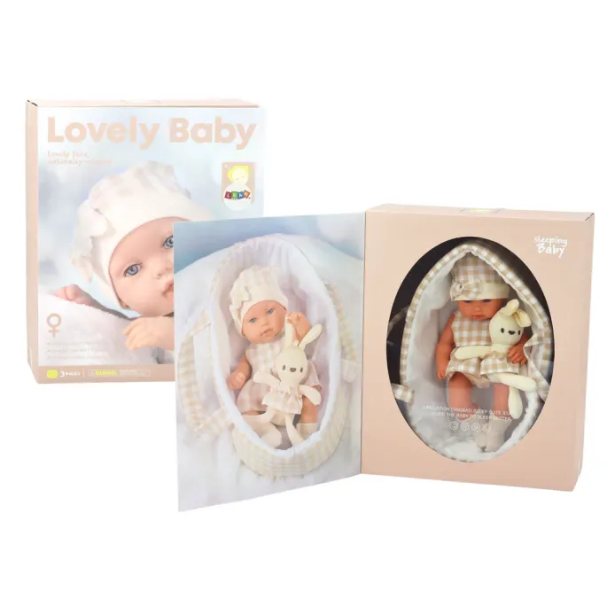 Miękka lalka bobas z króliczkiem oraz nosidełkiem, idealna do zabawy