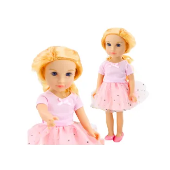 Lalka W Sukience Z Tiulem Różowa Blond Włosy