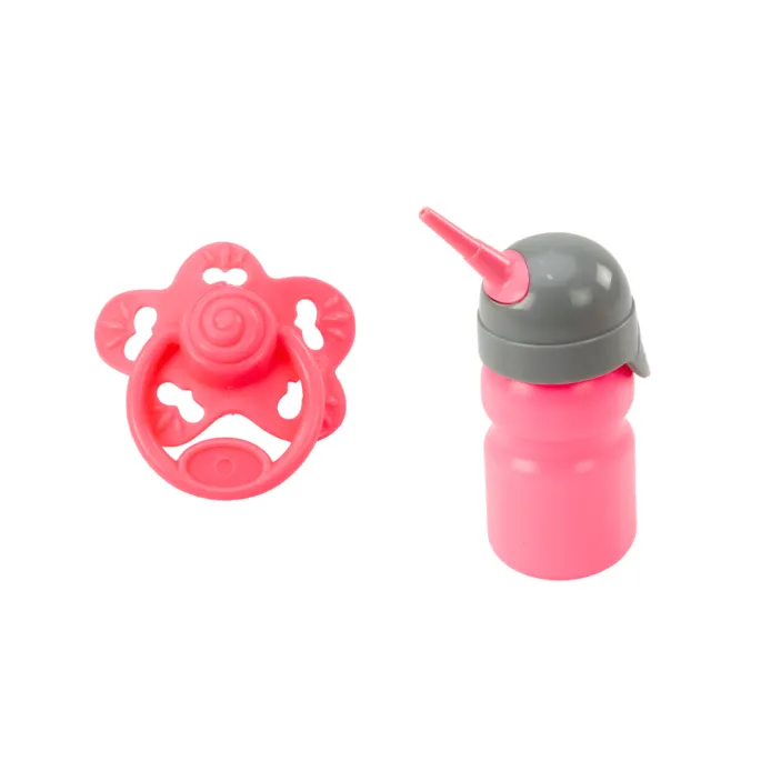 Zestaw: lalka w piżamce z zajączkiem, butelka i smoczek