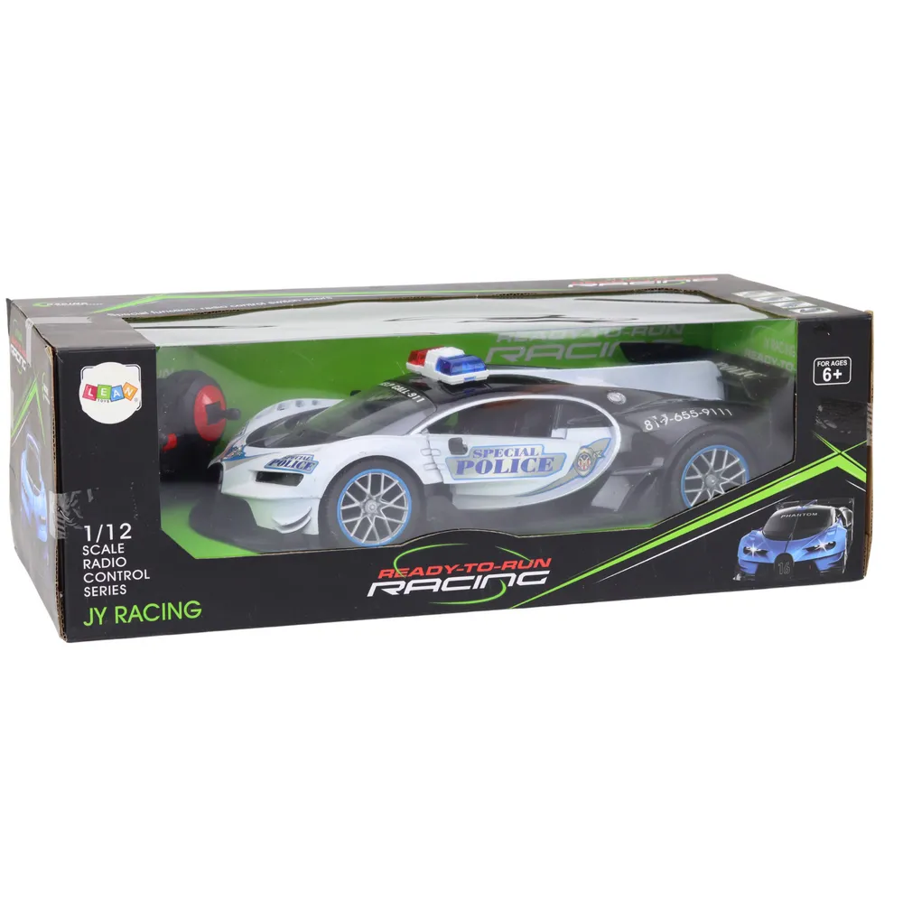 Samochód zdalnie sterowany policyjny w realistycznym designie z bliska