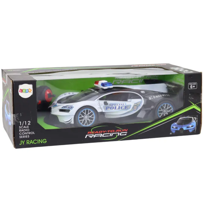 Samochód zdalnie sterowany policyjny w realistycznym designie z bliska