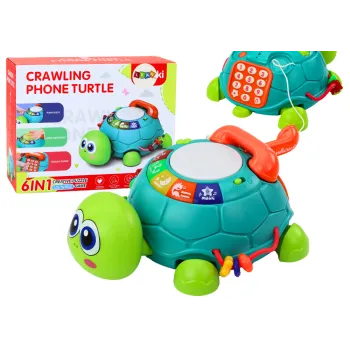 Zielony interaktywny żółw edukacyjny z przyciskami i światełkami